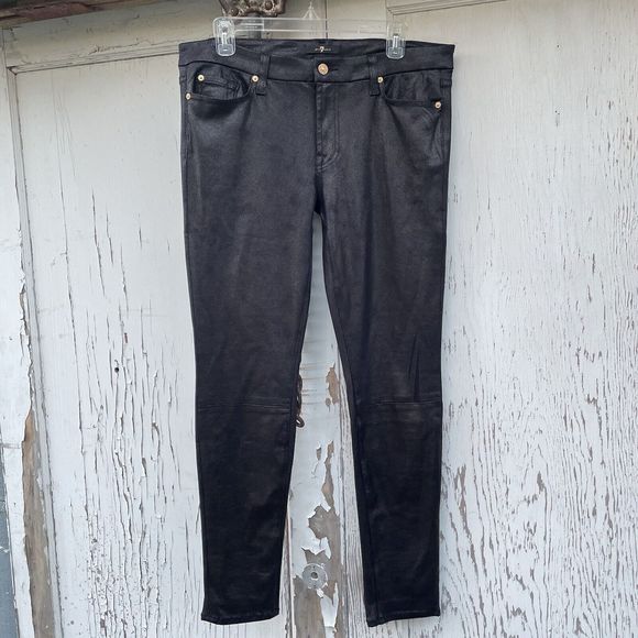 7 for all Mankind Jeans Jeggings Size 32 Black Faux/Vegan Leather Skinny Pants - Picture 3 of 16
